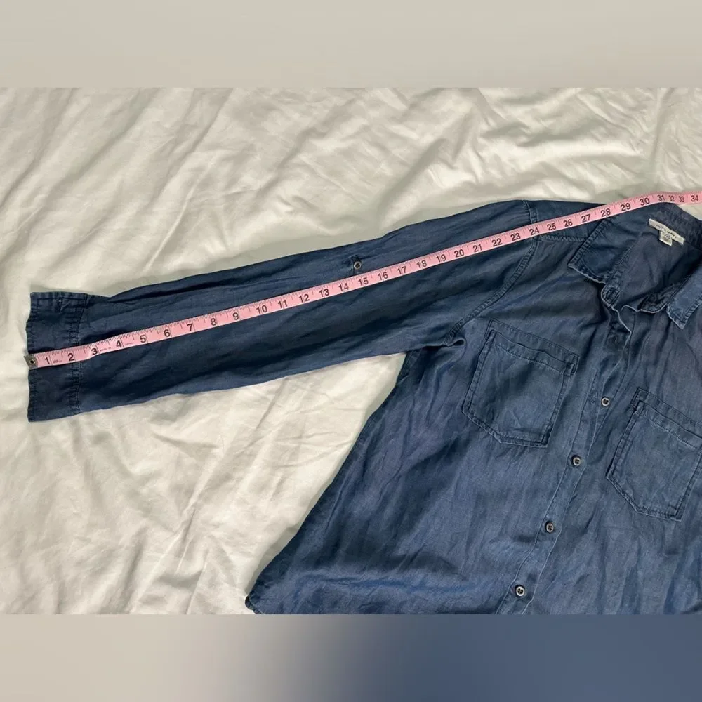 Pure Navy Lightweight Denim Button-Up Shirt 100% Lyocell Size Small Chambray Top - Picture 5 of 12